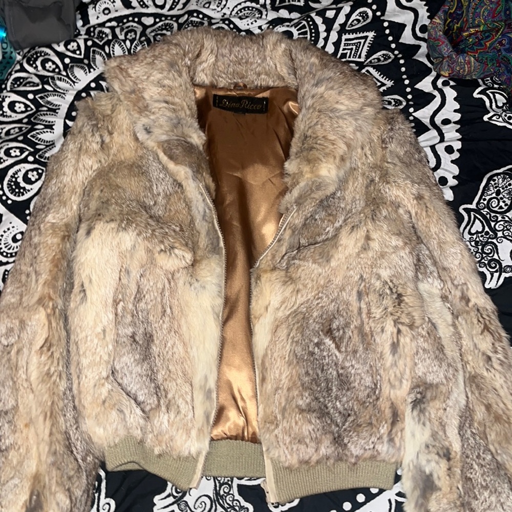 Vintage Dino Ricco Natural Genuine Rabbit Fur Coat, 100% Rayon Lining Size:M